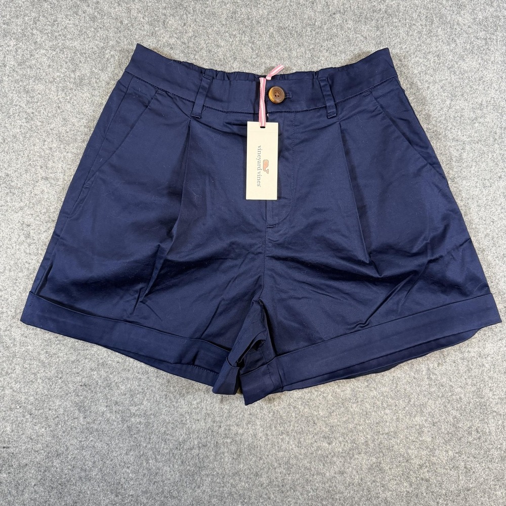 Vineyard Vines Shorts Womens 2 Nautical Navy Pleated Sateen Cuff 2H001468-480